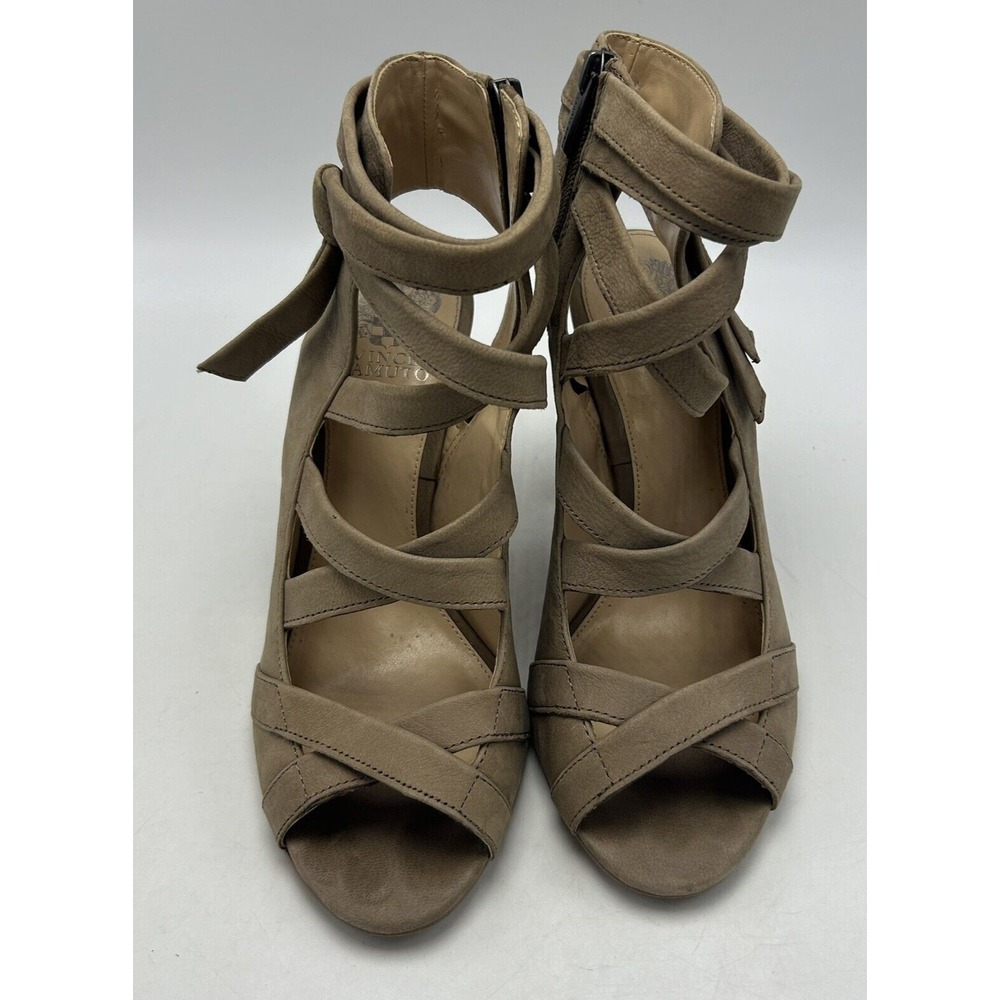 Vince Camuto Block Heel Sandals 9.5 M Tan Leather Beige Sammson Gladiator